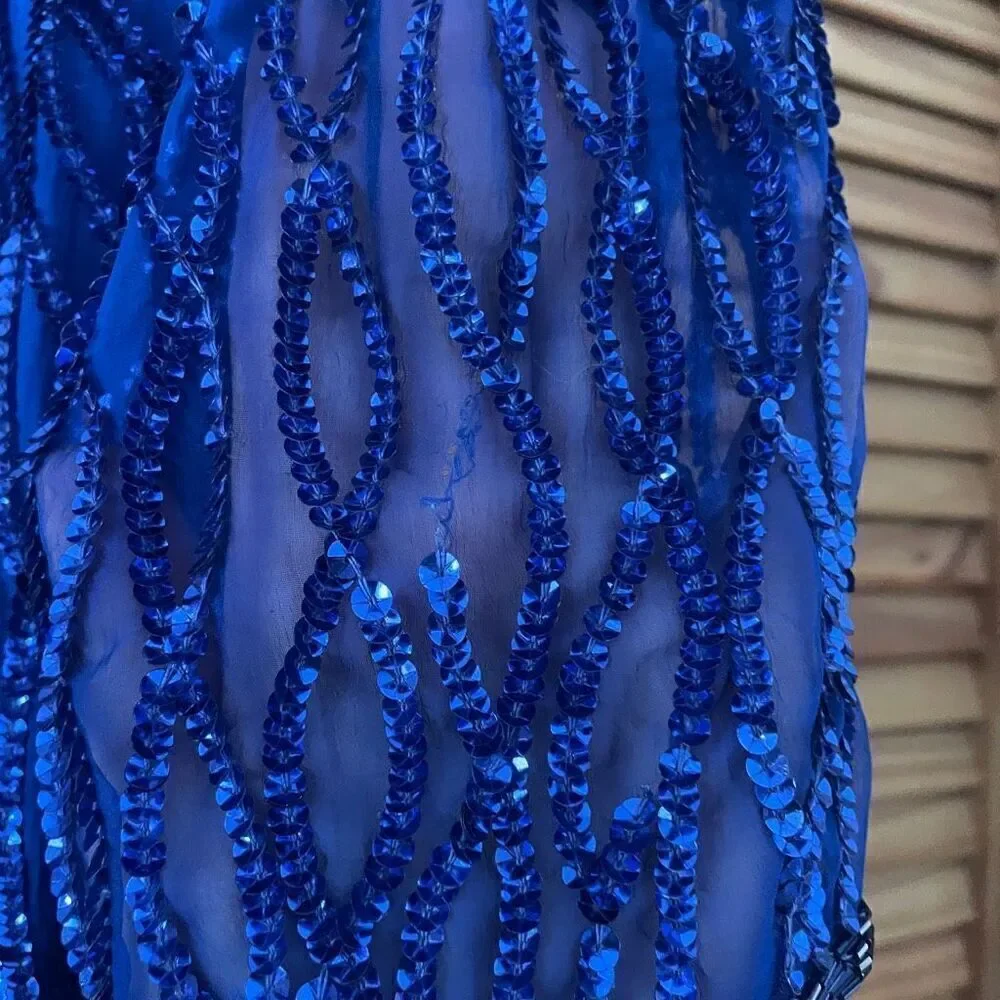 Vintage Sequin Beaded Silk Dress Glam 80s 1980s New Years Eve Holiday - Picture 7 of 12